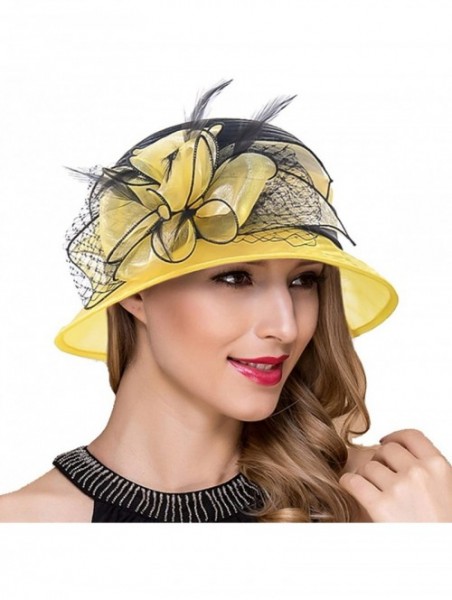 Bucket Hats Lady Church Derby Dress Cloche Hat Fascinator Floral Tea Party Wedding Bucket Hat S051 - S606-yellow - CW18EYIDO8...