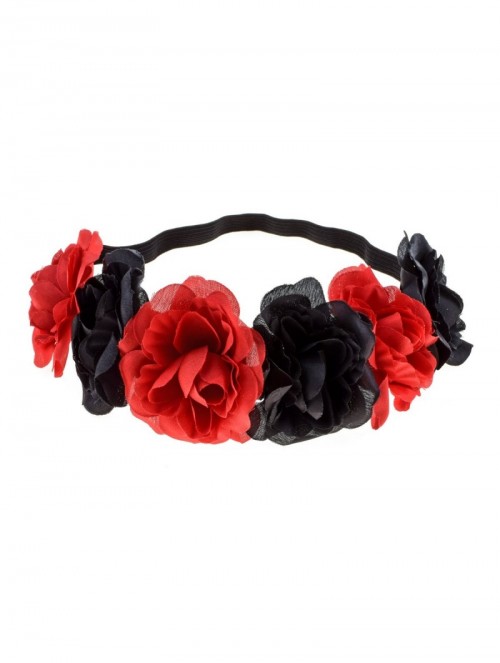 Headbands Rose Flower Headband Floral Crown Mexican Hair Wreath (Red Black) - Red Black - CE186YSD0Y0 $10.40