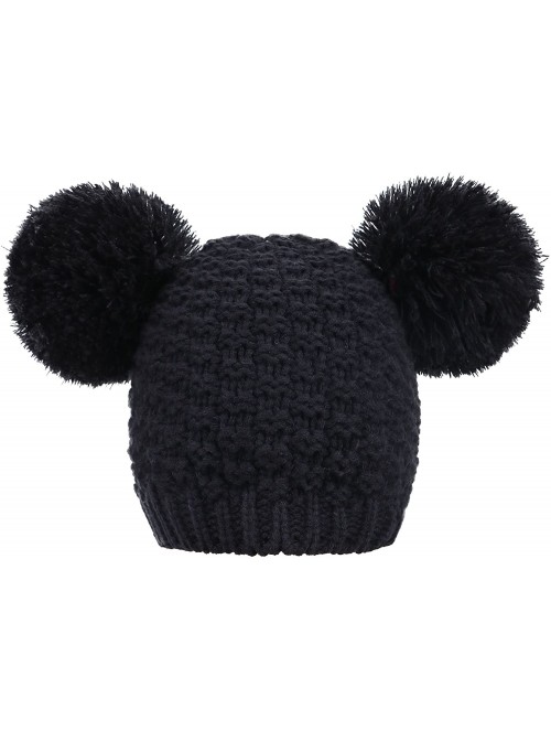 Skullies & Beanies Women's Winter Chunky Knit Beanie Hat w/Double Pompom Ears - Black - C012OCUMH6Q $15.08