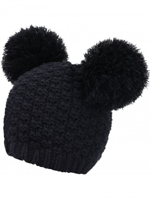 Skullies & Beanies Women's Winter Chunky Knit Beanie Hat w/Double Pompom Ears - Black - C012OCUMH6Q $15.08