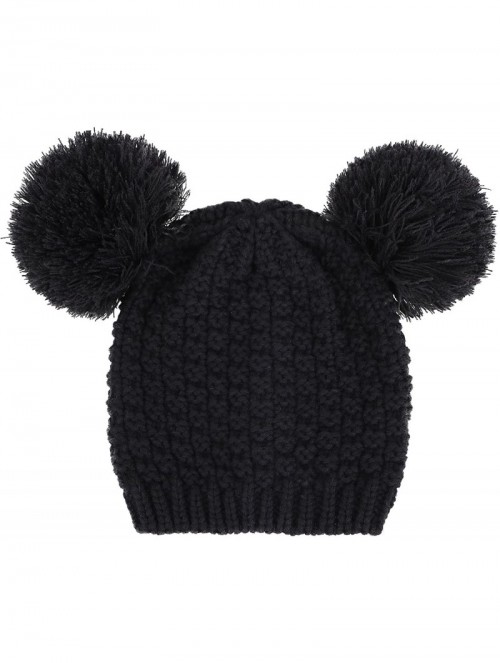 Skullies & Beanies Women's Winter Chunky Knit Beanie Hat w/Double Pompom Ears - Black - C012OCUMH6Q $15.08