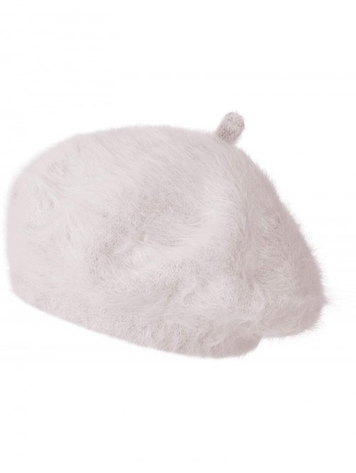 Berets Solid Color Angora French Beret Furry Artist Flat Winter Hat - Pink Beige With Tab - C218KKX9YC4 $40.41