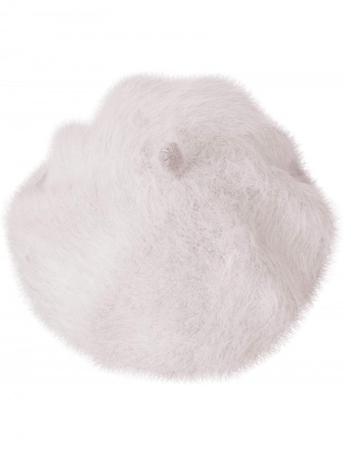 Berets Solid Color Angora French Beret Furry Artist Flat Winter Hat - Pink Beige With Tab - C218KKX9YC4 $40.41