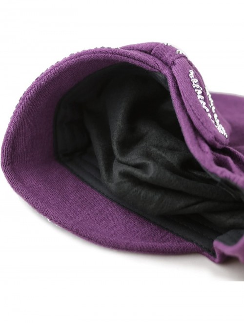 Skullies & Beanies Womens Knit Visor Beanie Cap with Ribbon and Rhinestone Hat - Purple - CM126ILKZ3N $14.17