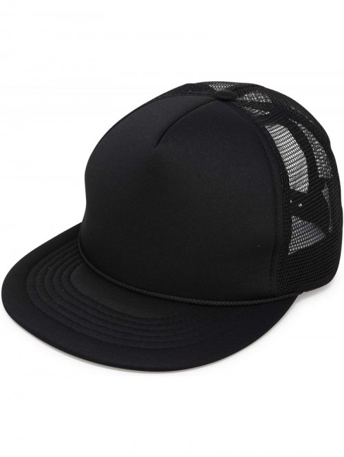Baseball Caps Flat Billed Trucker Hat Mesh Back S M L Adjustable Cap Solid Two Toned Snapback - Black - CH11JF2NK49 $12.92
