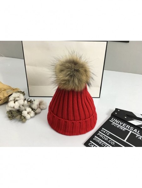 Skullies & Beanies Women Pom Pom Beanie Hat Scarf Gloves Set Winter Thick Knitted 3 piece Mitten Sets - Red - CI188Q6U6Q4 $33.23