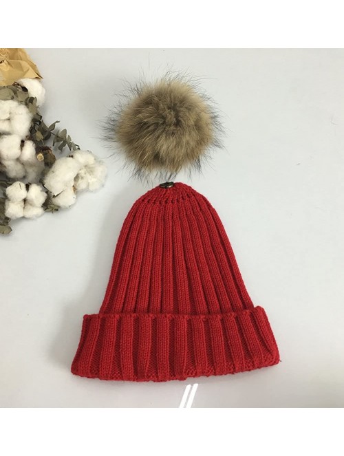 Skullies & Beanies Women Pom Pom Beanie Hat Scarf Gloves Set Winter Thick Knitted 3 piece Mitten Sets - Red - CI188Q6U6Q4 $33.23