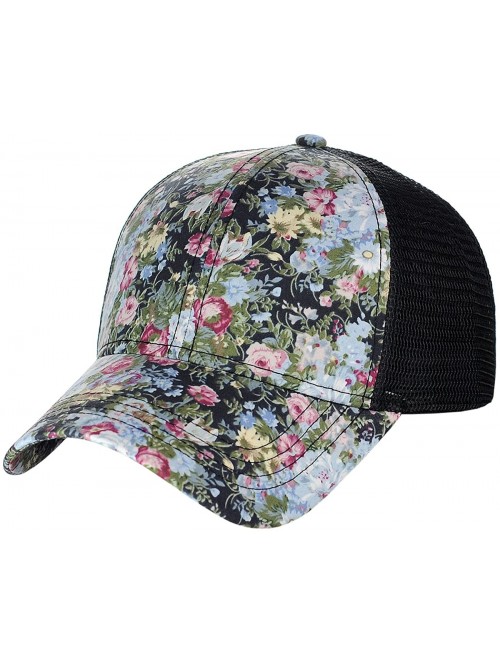 Baseball Caps Women's Floral Pattern Adjustable Mesh Trucker Baseball Cap Hat - Shrub- Black - CT18C5O7W8E $14.57