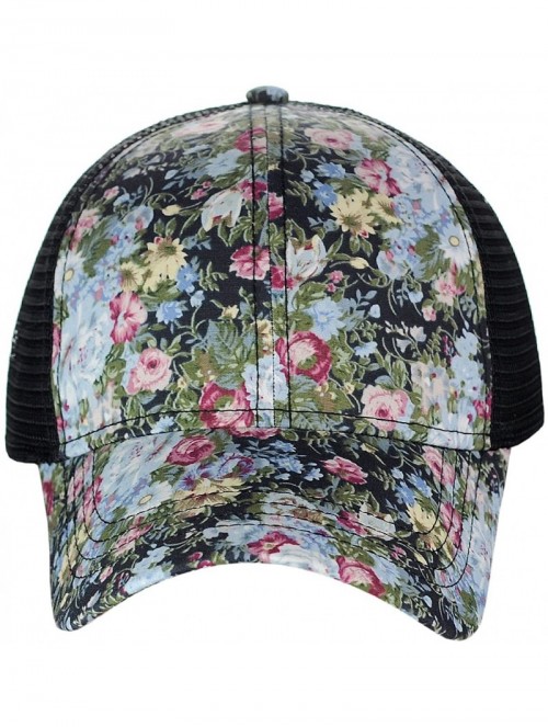 Baseball Caps Women's Floral Pattern Adjustable Mesh Trucker Baseball Cap Hat - Shrub- Black - CT18C5O7W8E $14.57