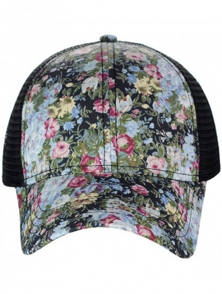 Baseball Caps Women's Floral Pattern Adjustable Mesh Trucker Baseball Cap Hat - Shrub- Black - CT18C5O7W8E $14.57