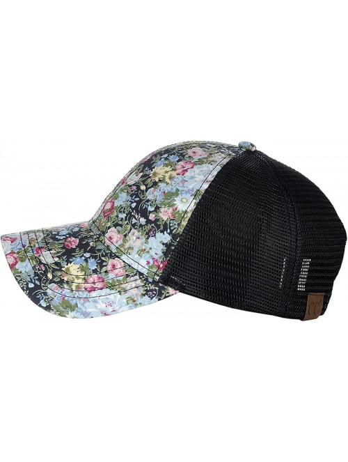 Baseball Caps Women's Floral Pattern Adjustable Mesh Trucker Baseball Cap Hat - Shrub- Black - CT18C5O7W8E $14.57