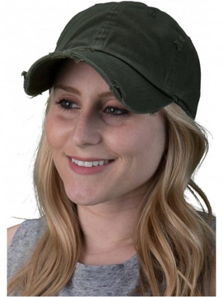 Baseball Caps Dad Hat Adjustable Unstructured Polo Style Low Profile Baseball Cap - Distressed Olive - CL18DAQMDRT $18.82