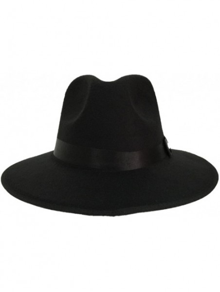 Fedoras Unisex Women Imitation Cashmere Large Brim Panama Sun Fedora Hat - Black - C0121O4JXZZ $10.38