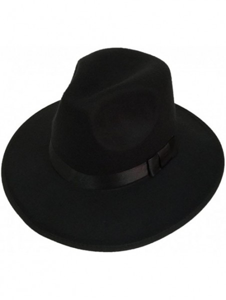 Fedoras Unisex Women Imitation Cashmere Large Brim Panama Sun Fedora Hat - Black - C0121O4JXZZ $10.38