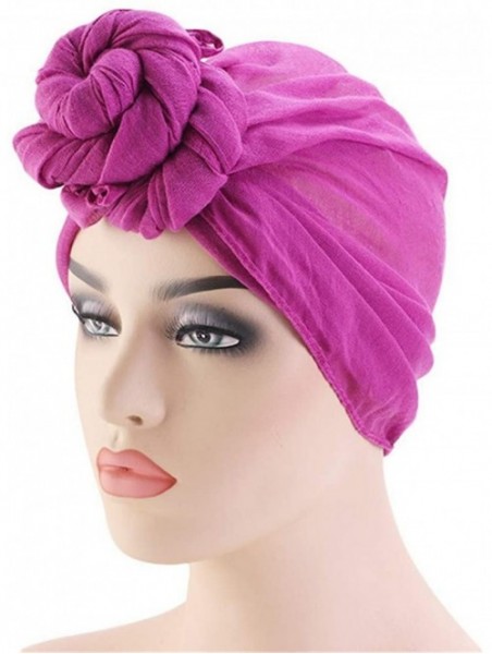 Skullies & Beanies Womens Big Flower Turban Beanie Elegant Cap Head Wrap Stretch Long Hair Scarf Headscarf - Sapphire - CX18U...