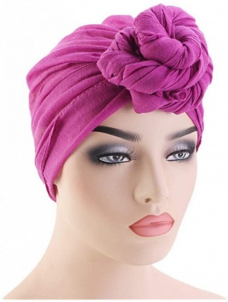 Skullies & Beanies Womens Big Flower Turban Beanie Elegant Cap Head Wrap Stretch Long Hair Scarf Headscarf - Sapphire - CX18U...