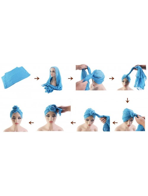 Skullies & Beanies Womens Big Flower Turban Beanie Elegant Cap Head Wrap Stretch Long Hair Scarf Headscarf - Sapphire - CX18U...