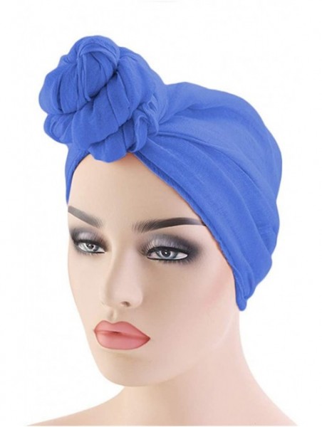 Skullies & Beanies Womens Big Flower Turban Beanie Elegant Cap Head Wrap Stretch Long Hair Scarf Headscarf - Sapphire - CX18U...