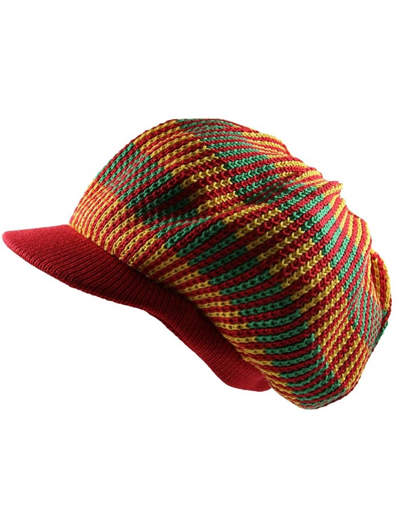 Skullies & Beanies Knitted Cotton Rasta Slouchy Beanie Visor - Red/Multi - C6183K3ROLQ $30.87