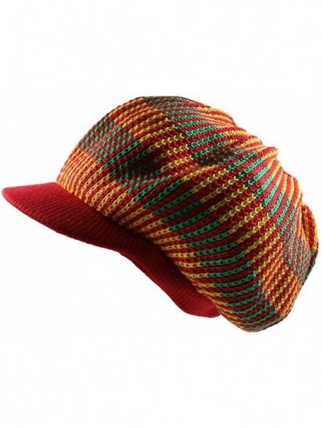 Skullies & Beanies Knitted Cotton Rasta Slouchy Beanie Visor - Red/Multi - C6183K3ROLQ $30.87