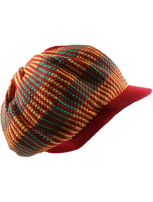 Skullies & Beanies Knitted Cotton Rasta Slouchy Beanie Visor - Red/Multi - C6183K3ROLQ $30.87