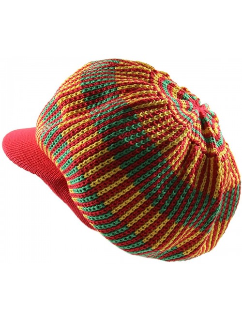 Skullies & Beanies Knitted Cotton Rasta Slouchy Beanie Visor - Red/Multi - C6183K3ROLQ $30.87