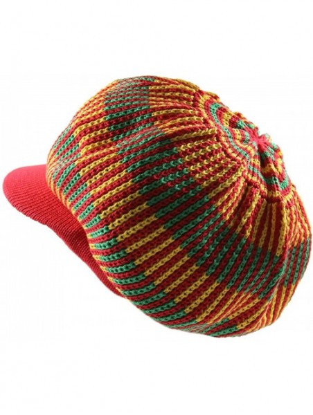 Skullies & Beanies Knitted Cotton Rasta Slouchy Beanie Visor - Red/Multi - C6183K3ROLQ $30.87