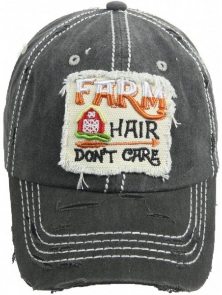 Baseball Caps Distressed Baseball Cap Farm Hair Don't Care Vintage Sun Dad Hat Cotton Visor - Black - CM18YTC52TG $22.43