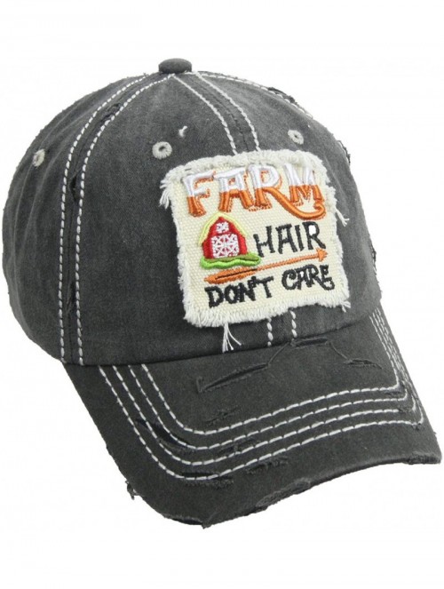 Baseball Caps Distressed Baseball Cap Farm Hair Don't Care Vintage Sun Dad Hat Cotton Visor - Black - CM18YTC52TG $22.43