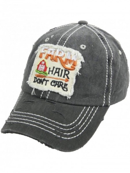 Baseball Caps Distressed Baseball Cap Farm Hair Don't Care Vintage Sun Dad Hat Cotton Visor - Black - CM18YTC52TG $22.43