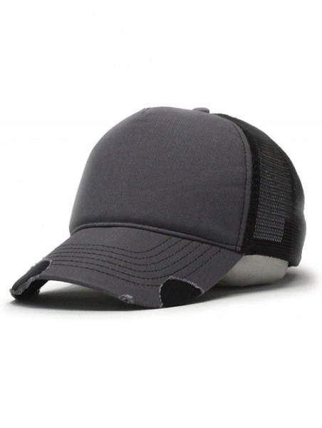 Baseball Caps Plain Cotton Twill Mesh Adjustable Snapback Low Profile Baseball Cap - Distressed Charcoal Gray/Black - CQ186N6...