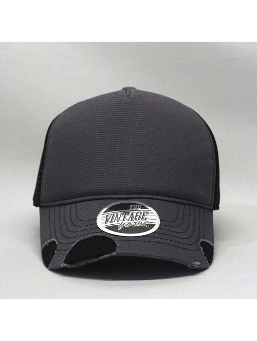 Baseball Caps Plain Cotton Twill Mesh Adjustable Snapback Low Profile Baseball Cap - Distressed Charcoal Gray/Black - CQ186N6...