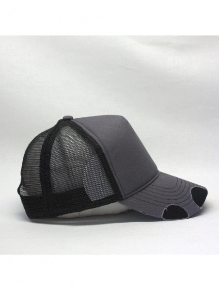 Baseball Caps Plain Cotton Twill Mesh Adjustable Snapback Low Profile Baseball Cap - Distressed Charcoal Gray/Black - CQ186N6...