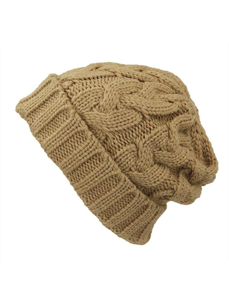 Skullies & Beanies Trendy Warm Soft Stretch Cable Knit Beanie - Tan - CA18MD3YLLQ $17.07