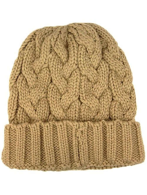 Skullies & Beanies Trendy Warm Soft Stretch Cable Knit Beanie - Tan - CA18MD3YLLQ $17.07