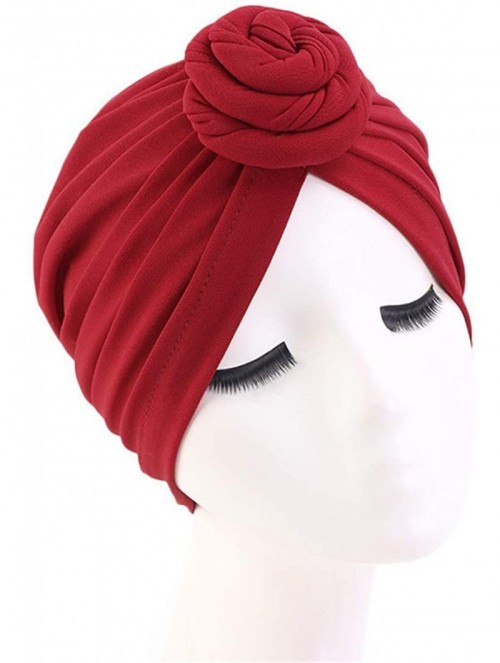 Skullies & Beanies Womens Big Flower Turban Beanie Elegant Cap Head Wrap Stretch Long Hair Scarf Headscarf - 441-wine - CU198...