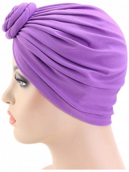 Skullies & Beanies Womens Big Flower Turban Beanie Elegant Cap Head Wrap Stretch Long Hair Scarf Headscarf - 441-wine - CU198...