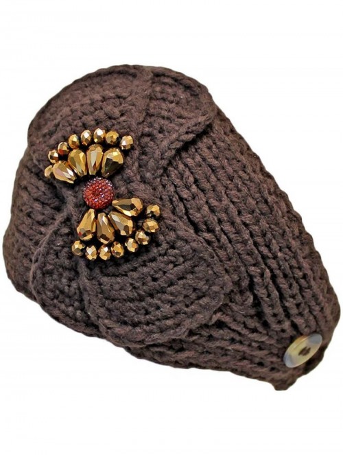 Cold Weather Headbands Beautiful Headband With Beaded Bow - Brown - CS11FEPVYHV $23.02