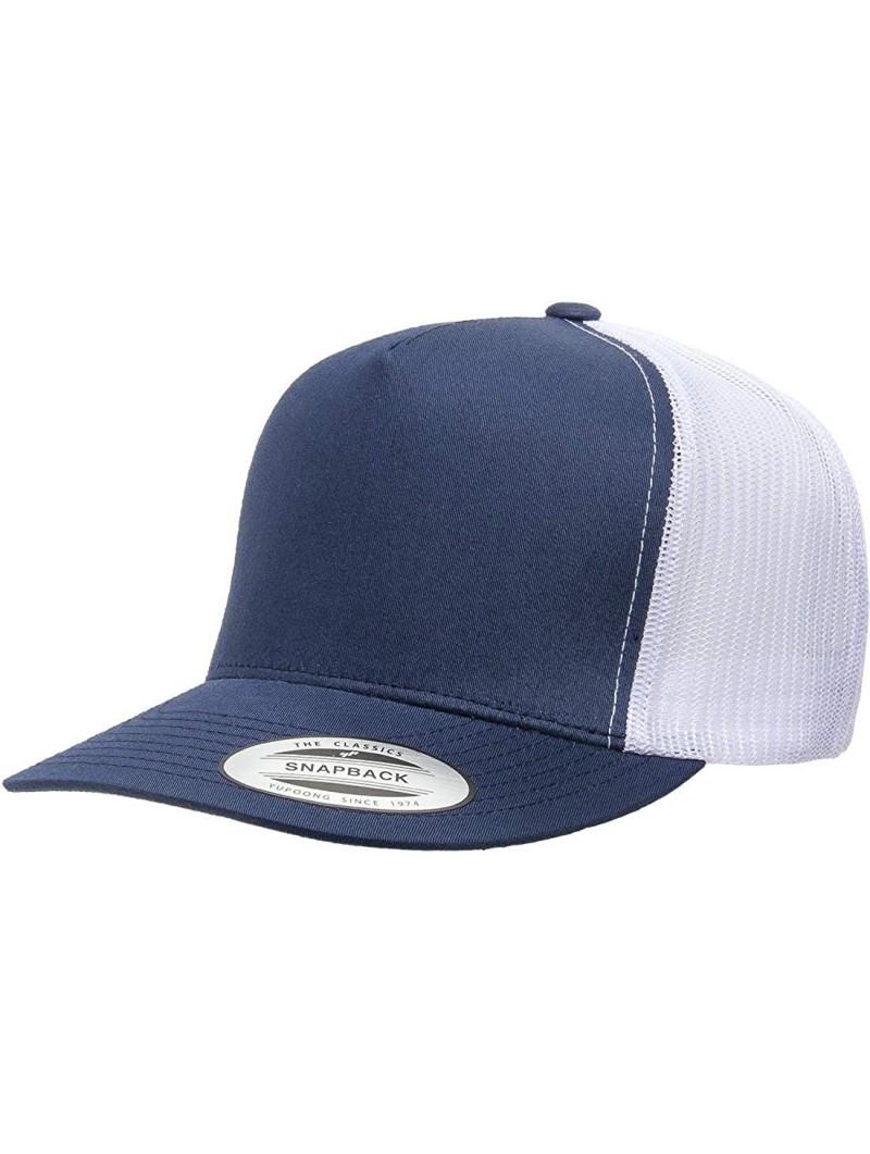 Baseball Caps Yupoong Classic 5 Panel Trucker Snapback - Flat Brim Adjustable Ballcap w/Hat Liner - Navy/White - CN18H8I604C ...