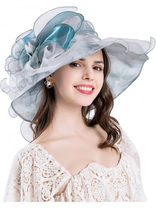 Sun Hats Kentucky Derby Hats for Womens Organza Fascinator British Tea Party Wedding Dress Cap Mysterious UPF 50+ - Blue - CW...