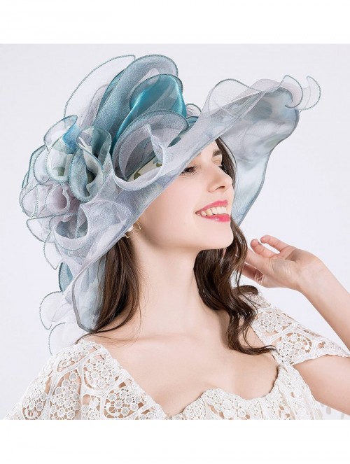 Sun Hats Kentucky Derby Hats for Womens Organza Fascinator British Tea Party Wedding Dress Cap Mysterious UPF 50+ - Blue - CW...