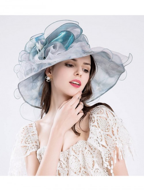 Sun Hats Kentucky Derby Hats for Womens Organza Fascinator British Tea Party Wedding Dress Cap Mysterious UPF 50+ - Blue - CW...