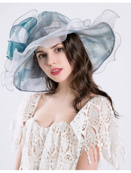 Sun Hats Kentucky Derby Hats for Womens Organza Fascinator British Tea Party Wedding Dress Cap Mysterious UPF 50+ - Blue - CW...