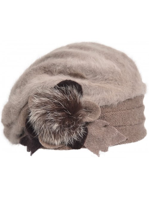 Berets Women's 100% Wool Bucket Hat Felt Cloche Beret Dress Winter Beanie Hats - Angora-khaki - CB1862LDG22 $18.62