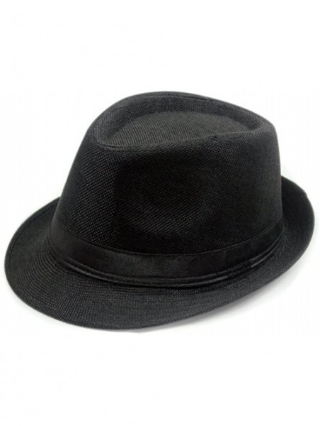 Fedoras Simple Design Plain Color Linen Fedora Brim Hat FFH267BLK - Black - C112O5M7C6G $29.52