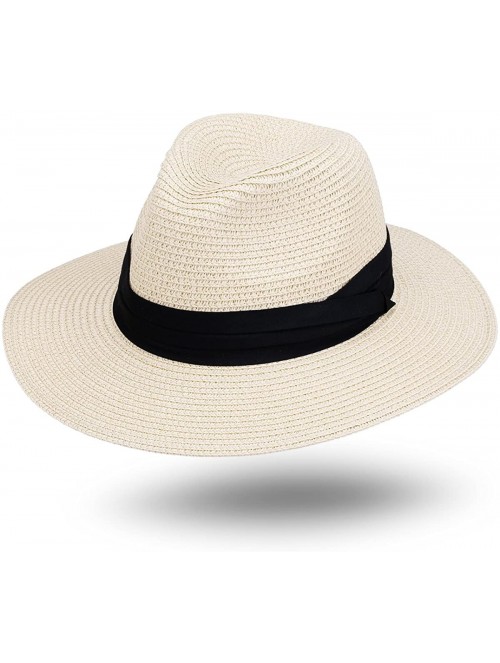 Fedoras Women and Mens Panama Hat Classic Fedora Straw Sun Hat - Natural - C217YY7KC70 $23.87
