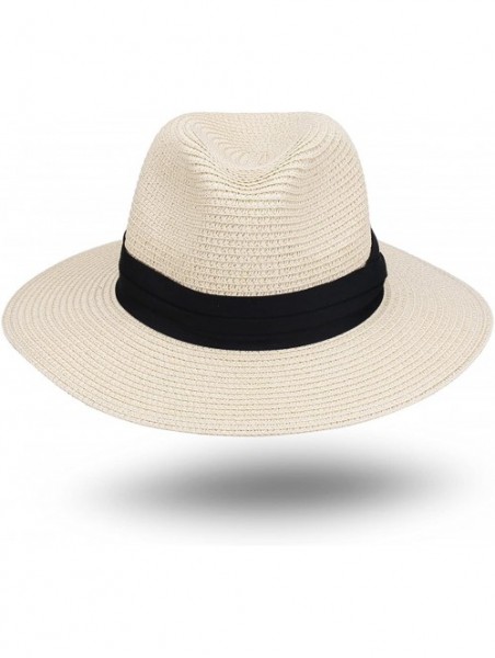 Fedoras Women and Mens Panama Hat Classic Fedora Straw Sun Hat - Natural - C217YY7KC70 $23.87