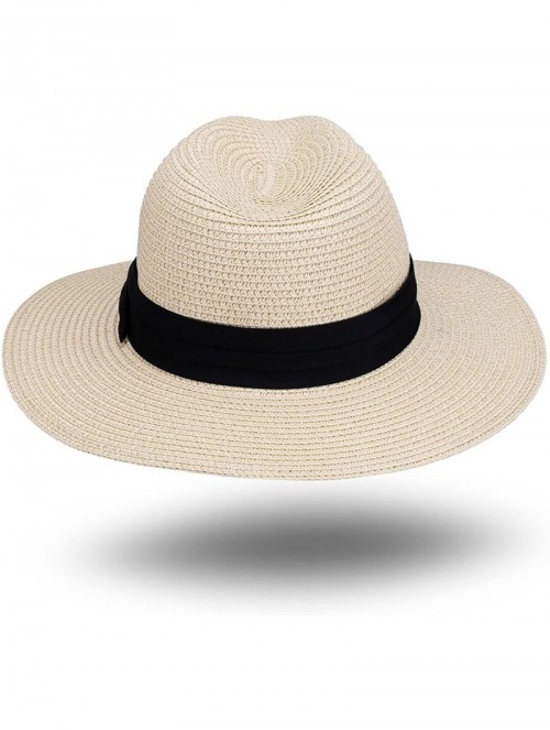 Fedoras Women and Mens Panama Hat Classic Fedora Straw Sun Hat - Natural - C217YY7KC70 $23.87