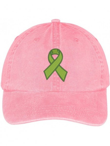 Baseball Caps Lymphoma Ribbon Embroidered Cotton Washed Baseball Cap - Pink - CG12KMEPMOT $19.37