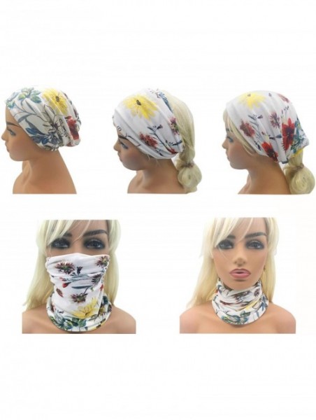 Skullies & Beanies Flower Printed Beanie Women Turban Headband Chemo Cap - White&red - C618QK5U8WY $13.45